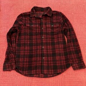 George Men's small burgundy / Black Plaid fleece Button Down Shirt